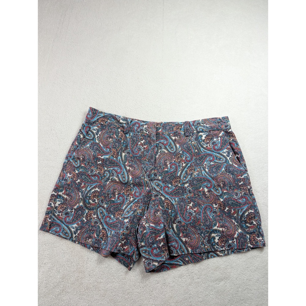 Michael‎ Kors Blue Red Paisley Print Cotton Stretch Chino Shorts Size 12 Coastal